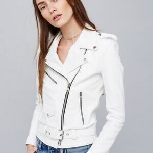 Free People White Leather Biker Jacket